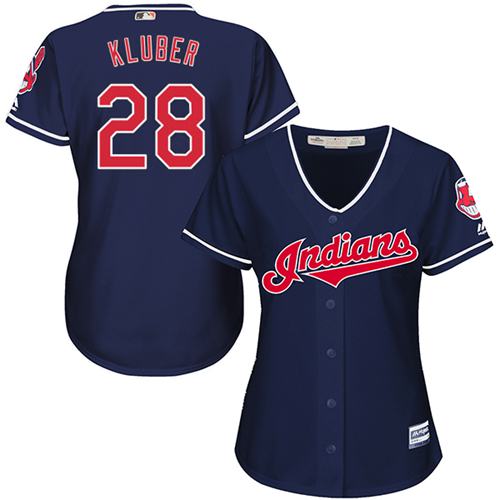 Indians #28 Corey Kluber Navy Blue Women's Alternate Stitched MLB Jersey